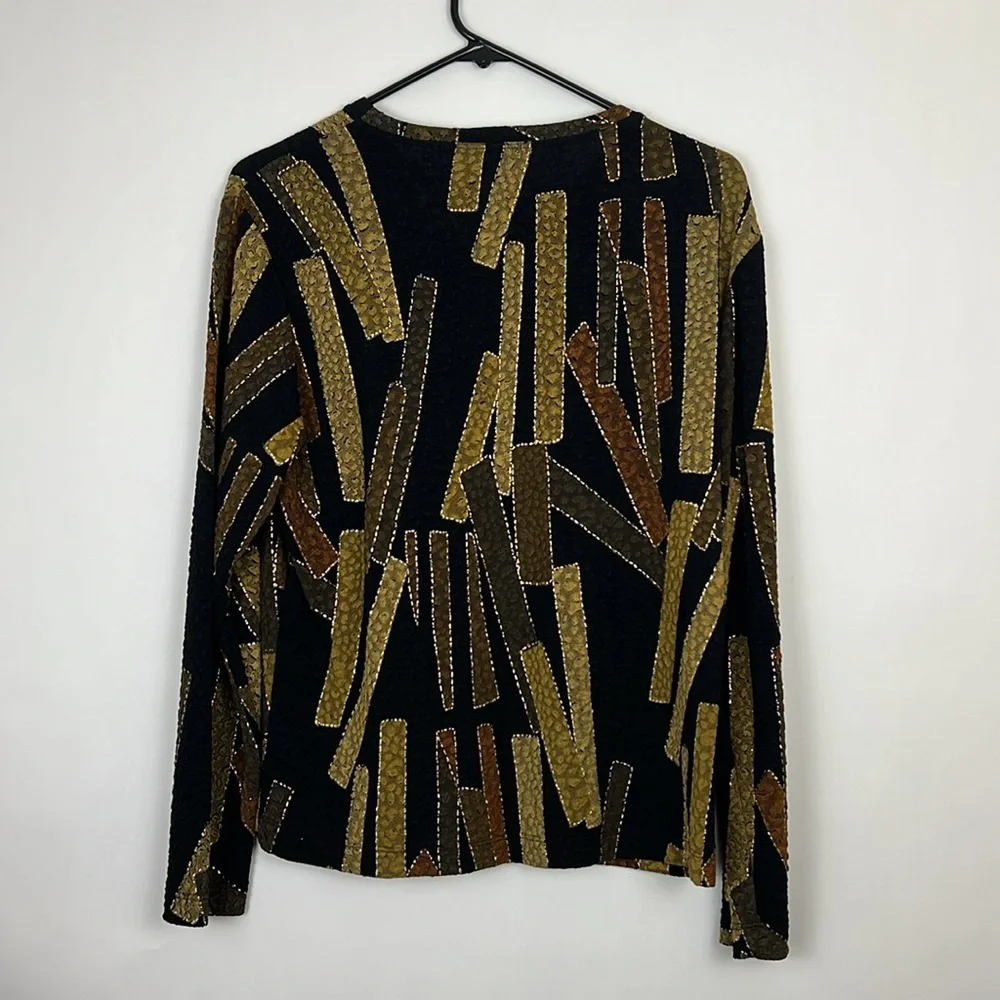 Chico’s long sleeve blouse black with gold metallic detail lace 2 - Picture 2 of 8